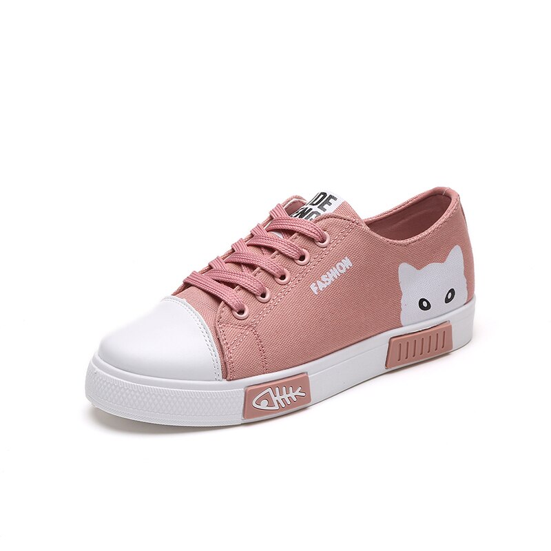 Kvinder flad tegneserie lærred sko sommer hvid snøre student board sko damer fritidssko kvindelige sneakers