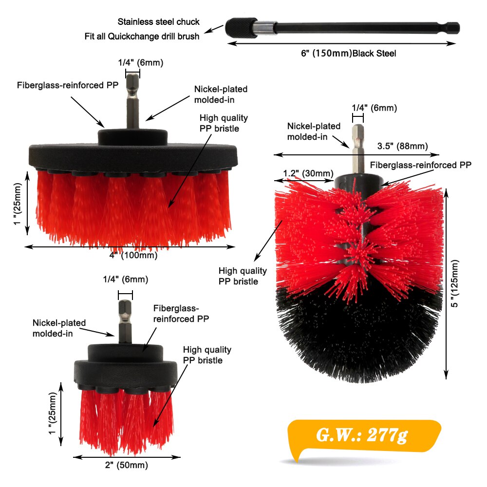 4pcs/set Drill Power Scrub Clean Brush Outdoor Cleaning Supplies with Extension for Garden-Farm - Horse - Barn - Water Trough