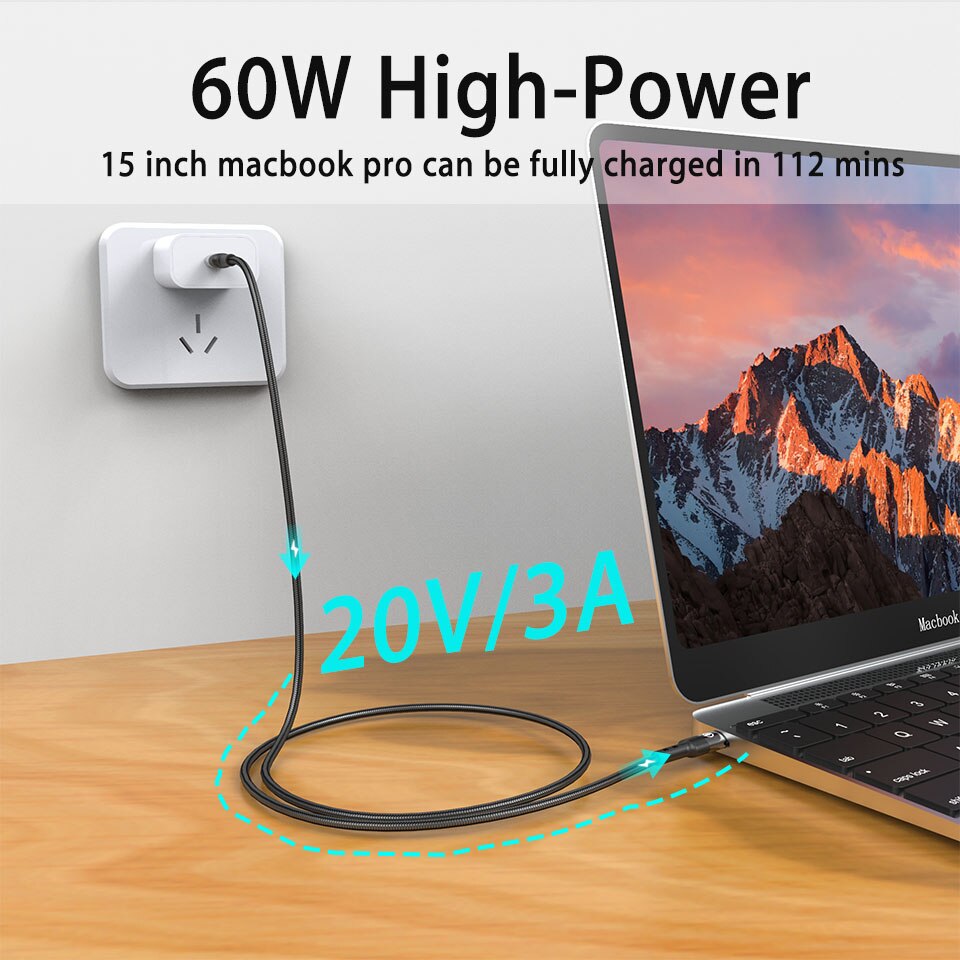 60w 3a usb type c kabel c naar c kabel usbc pd oplaadkabel voor samsung  s20 ultra note 20 s21 plus snel opladen 4+  snellader