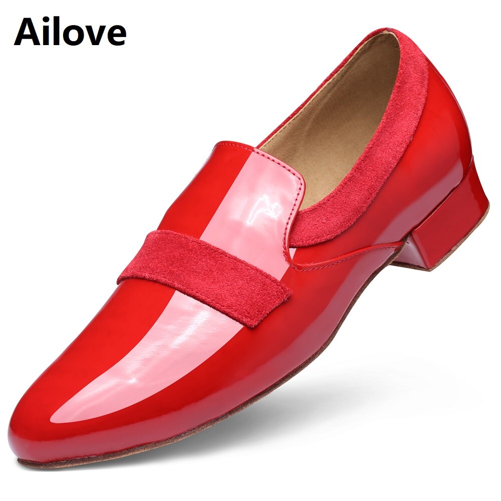 Men`s Ballroom Tango Latin Salsa Dance Shoes Soft Suede Sole Red Leather Dancing Sport Shoes M02