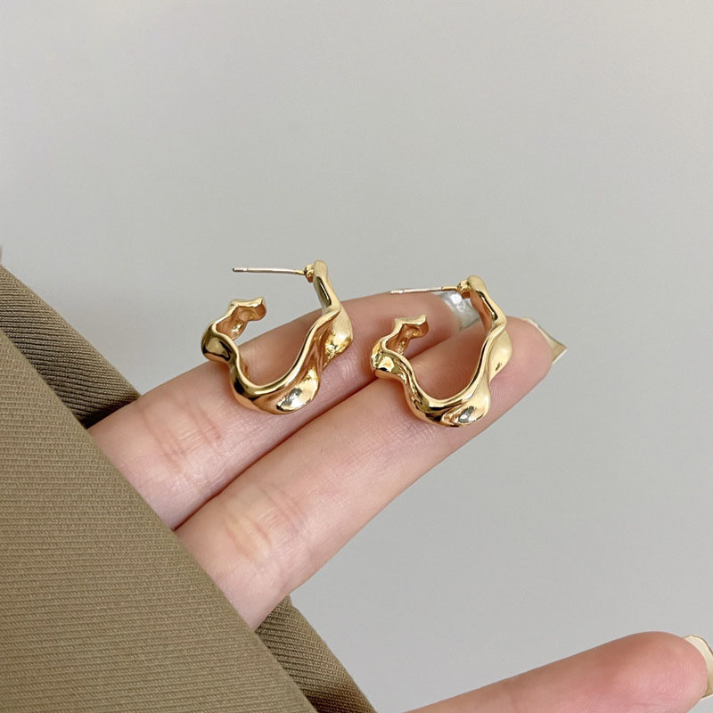 Irregular Liquid Metal Earrings Personality Retro Geometric Hollow Out Earrings Woman Party Travel Christmas