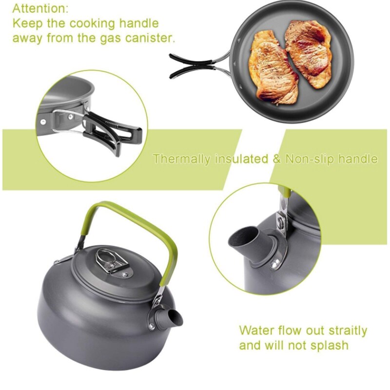 Camping Set Portable Camp Cookware Kit, Lightweight Tableware, Nonstick Outdoor Open Fire Cookware Set for Hiking Picnic