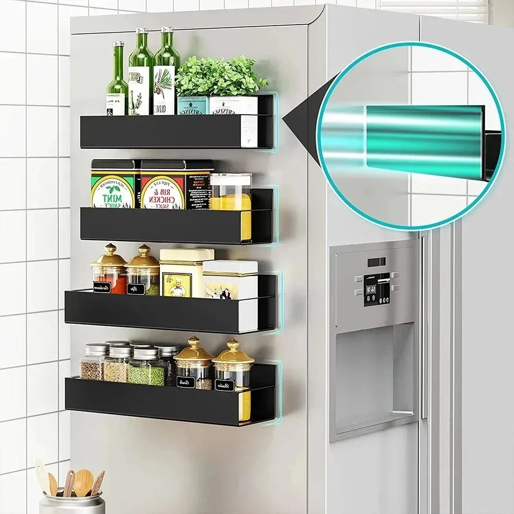 Estante de almacenamiento para refrigerador, estante organizador de cocina portátil, estantes de clasificación de tarros de condimentos simples, marco de artículos magnéticos de alta capacidad