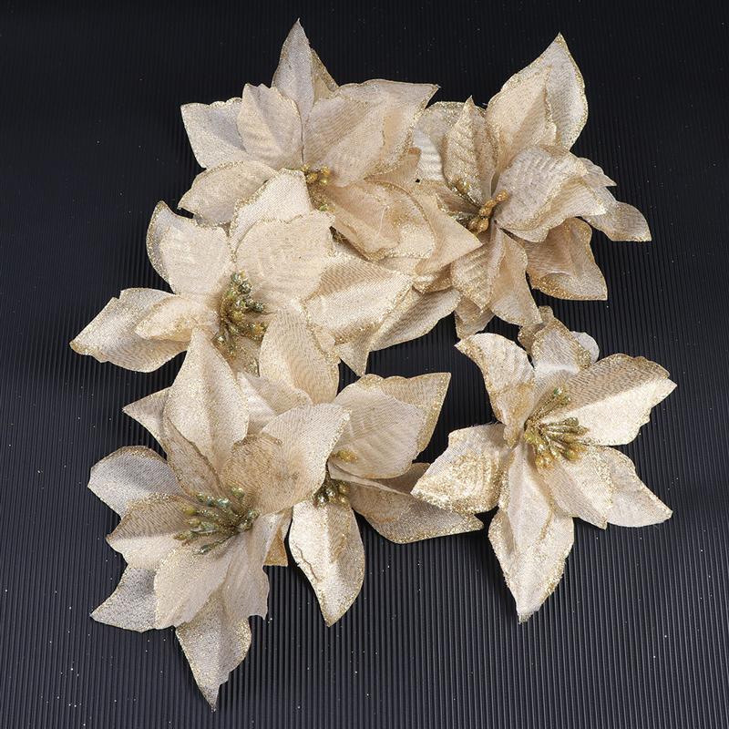10 stk 13cm glitter kunstige bryllup jul blomster juletræ dekoration blomster kranse ornament xmas forsyninger  a35