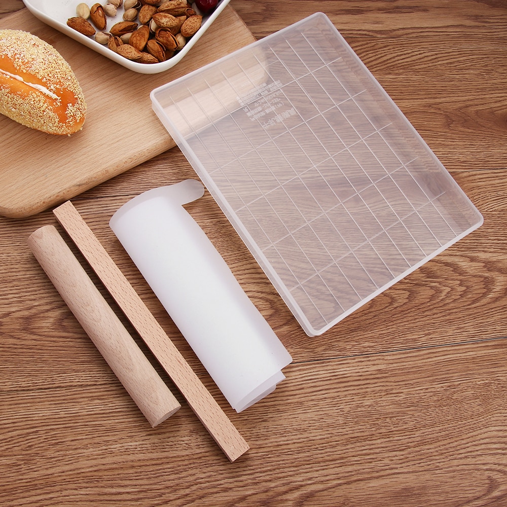DIY turrón hecho a mano bandeja de corte Mat rollo de madera Pin pastelería utensilios para decoración de pasteles molde de caramelo hornear molde de silicona de azúcar