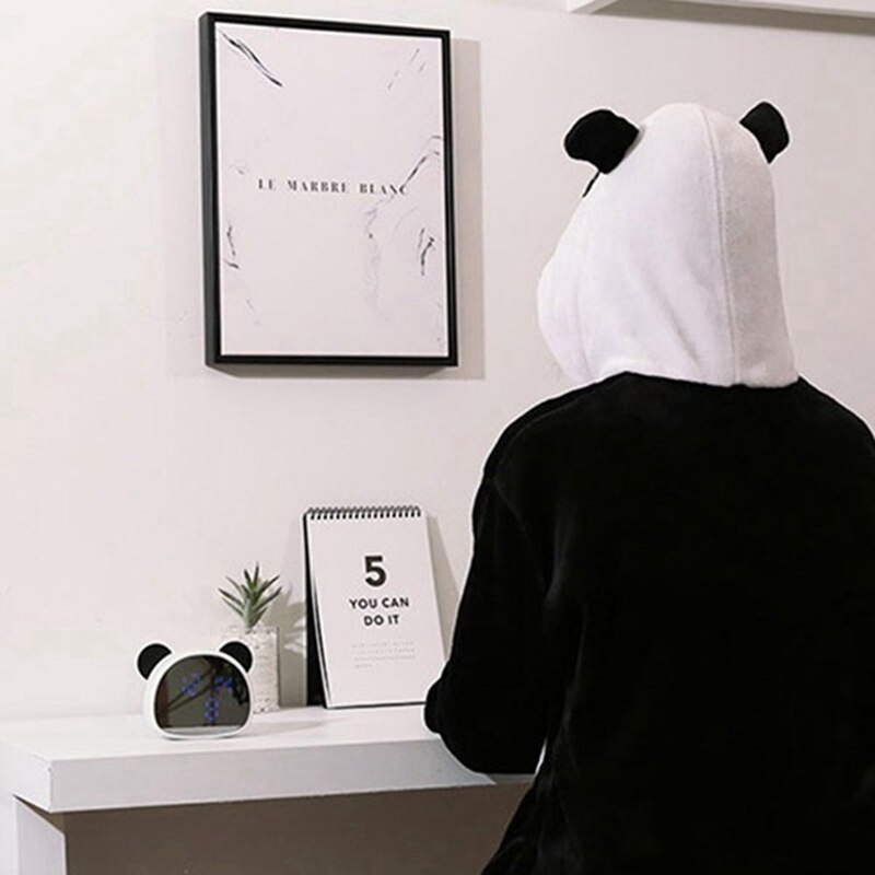 Electronic Digital Alarm Clock Cartoon Panda Mirror Clock Snooze Voice Recording Home Decor for Children's