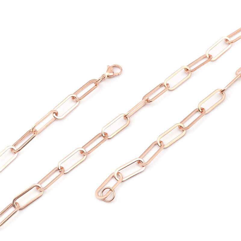 304 rustfrit stål link kabel kæde halskæde rose guld sølv farve ovale binders kæde smykker kvinder mænd 59.5cm/45cm, 1pc: Rose guld farve / 45cm lange