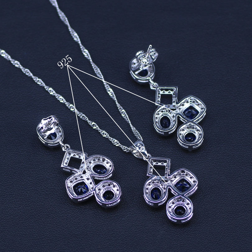 Zilveren bruidssieradensets met blauwe zirkonia, dameshangers en ketting, ring, oorbellen met natuursteen, armbanden en sieradendoos
