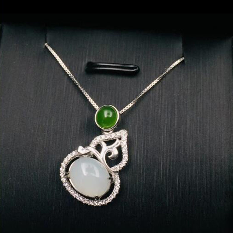 Echte 925 Zilveren Witte Tian Holle Kalebas Vorm Lucky Hanger + Ketting Ketting Voor Vrouwen Fijne Sieraden