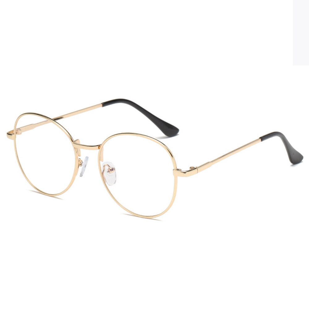Retro anti blå lys brille ramme metal runde optiske briller linse almindelige briller briller til mænd kvinder unisex: Guld