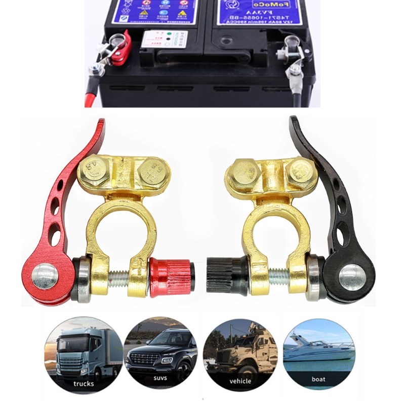 2x Car Battery Terminal Brass Cable Post Terminal Shut-Off Connectors For Car UTV Tractor Battery Protection