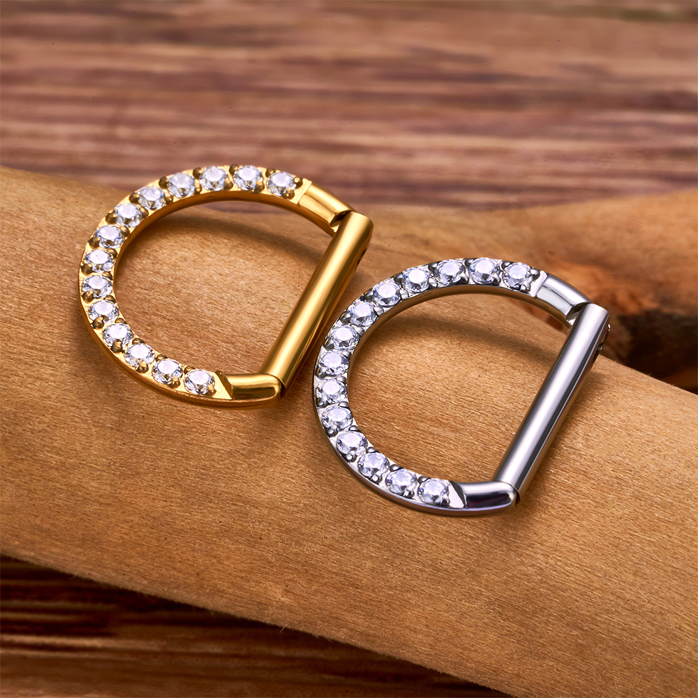 Astm f -136 titanium neusring, daith oorbel, hartvormige oorring, hoepel, kraakbeenring, tragusring, d-vormige helixring, scharnierende segmentring met heldere zirkonia.