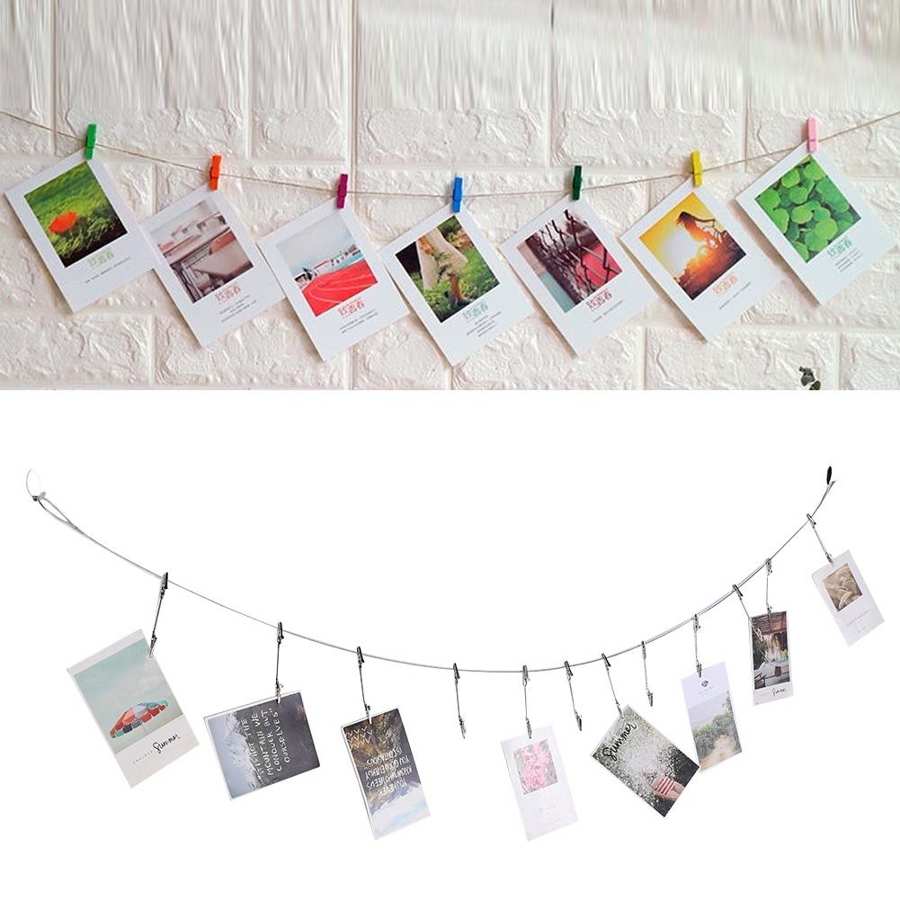 12Pcs Foto Clip String Wire Wanddecoratie Memorandum Postkaart Note 2 Hoofd Klem Foto Clip String