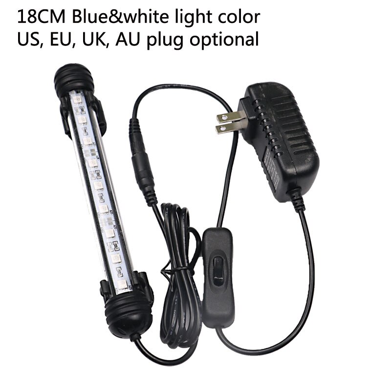 18/28/38/48CM Waterproof LED Aquarium Lighting Fish Tank Light Bar Blue/White Submersible Underwater Lamp light Aquatic Decor: white blue 18cm
