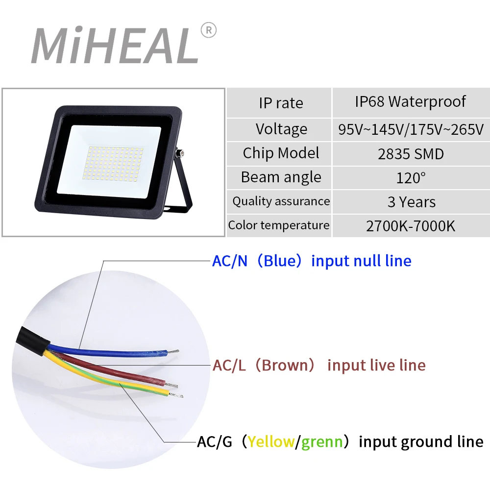 Led-schijnwerper Ac 220V 240V 10W 20W 100W 200W 300W IP68 Waterdichte Outdoor Tuin Projector Verlichting Spotlight Muur Flood Lamp