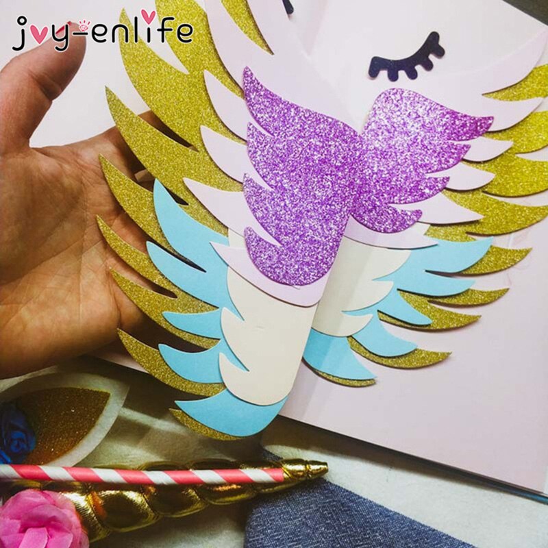 1 uppsättning unicorn födelsedagstårta vingar dekor tecknad enhörning tårta toppers födelsedagsfest dekoration barn cupcake wrappers cake topper