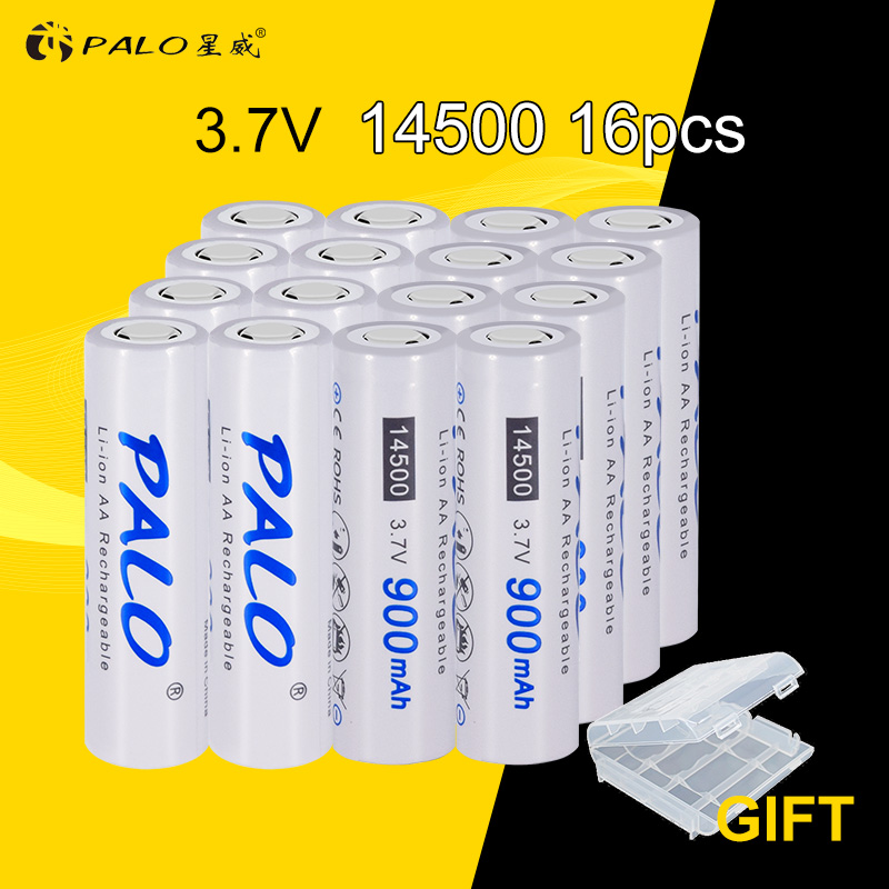 PALO 900mAh Original 3.7V 14500 battery 14500 AA Li-ion Rechargeable Battery 14500 Lithium-ion battery for LED flashlight: 16PCS