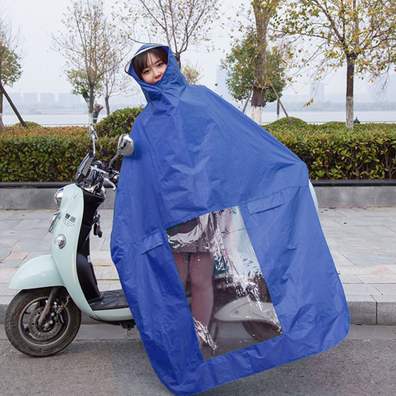 Behogar universal vandtæt hætteklædt regnfrakke regnkappe frakke poncho til mobilitet scootere motorcykel motorcykler blå