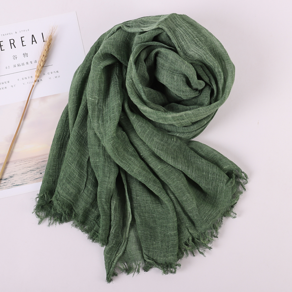 Bufanda de de lujo para mujer, chal de playa, bufandas de algodón a la para mujer, Bandana pashmina musulmana, hijab silenciador, Otoño Invierno: Verde