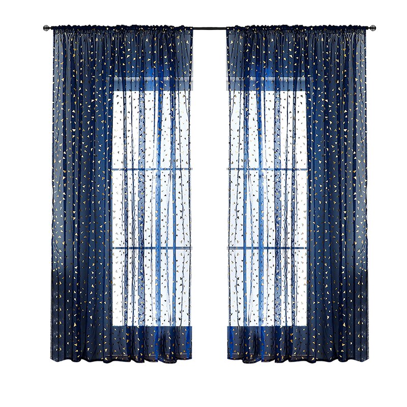 Trekant print mønster gardiner stue soveværelse gennemsigtige polyester fiber gardiner nemme at installere boligindretning gardiner: Blå varm stempling