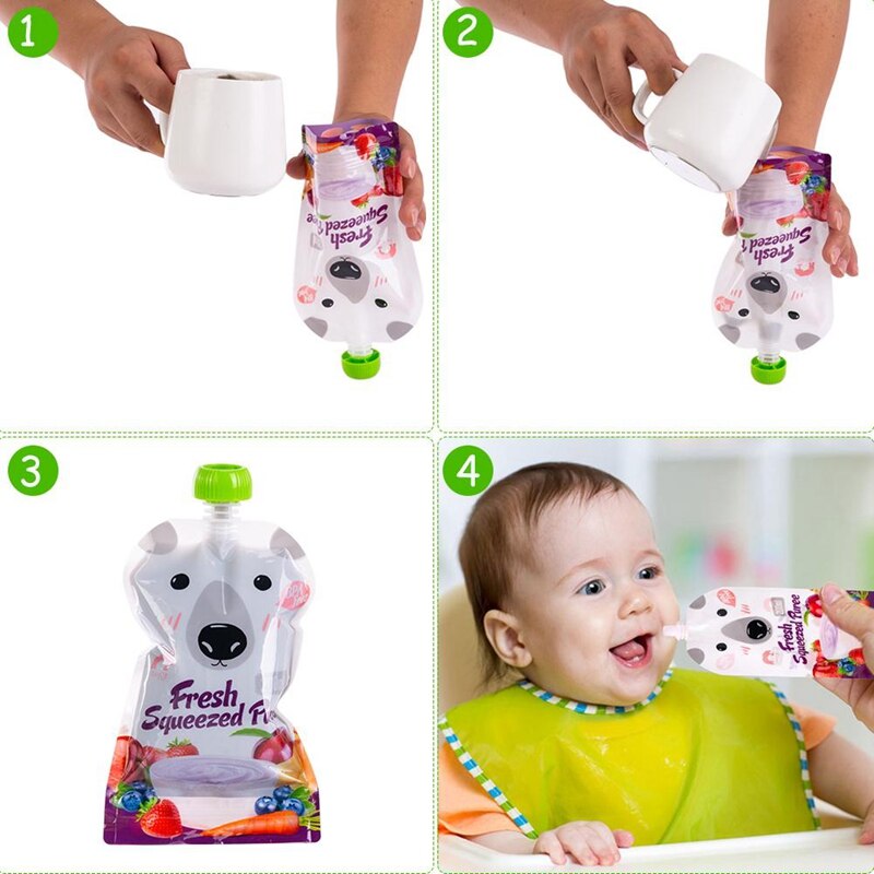 8Pcs Reusable Baby Food Pouch 200ML Kids Storage Bag DIY Breast Milk Bag Infant Double Zipper Squeeze Feeding Bags