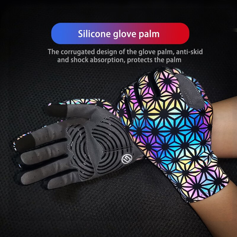 Giyo Cycling Gloves Colorful Luminous Full Finger Outdoor Sport Anti-slip MTB Mitten Reflection Dazzle Motorcycle Long Gloves