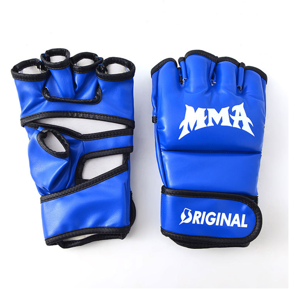 1 Pair Thick Boxing Gloves MMA Gloves Half finger Sanda Taekwondo Fight MMA Sandbag Gloves TKD Training Equipment: blue / 22cm