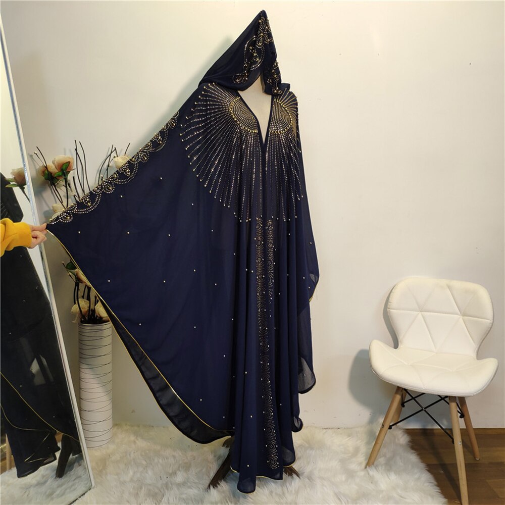 Boléro Mujer Abaya dubaï Djelaba Femme femmes perlée haussement d'épaules Cape Robe Hijab haussement d'épaules Niqab musulman Boerka islamique tunique turquie manteau: Dark blue coat