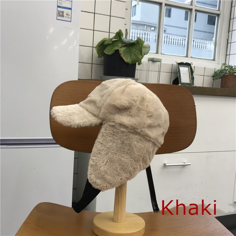 Gorros de lana con capucha para mujer, gorro de lana estilo aviador, cálido, para esquiar, Otoño e Invierno: Khaki