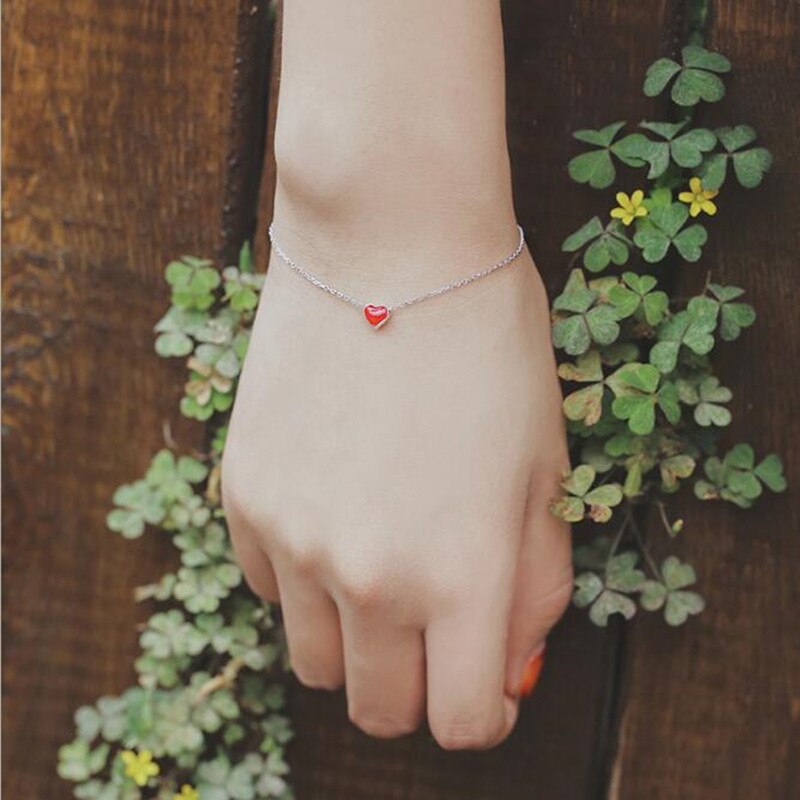 Nouvelle belle 925 bijoux en argent Sterling Bracelets amour coeur rouge Simple personnalité doux Bracelets SB65