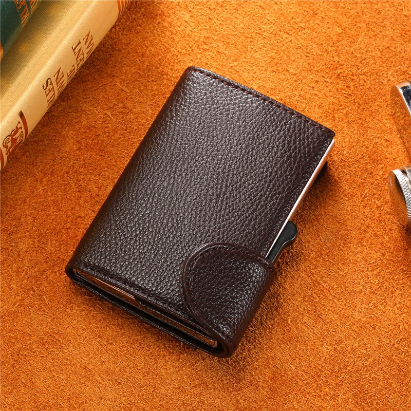 BISI GORO Metal RFID Credit Card Holder Single Aluminum Box Card Wallet PU Leather Soft Men and Women Pop Up Wallet