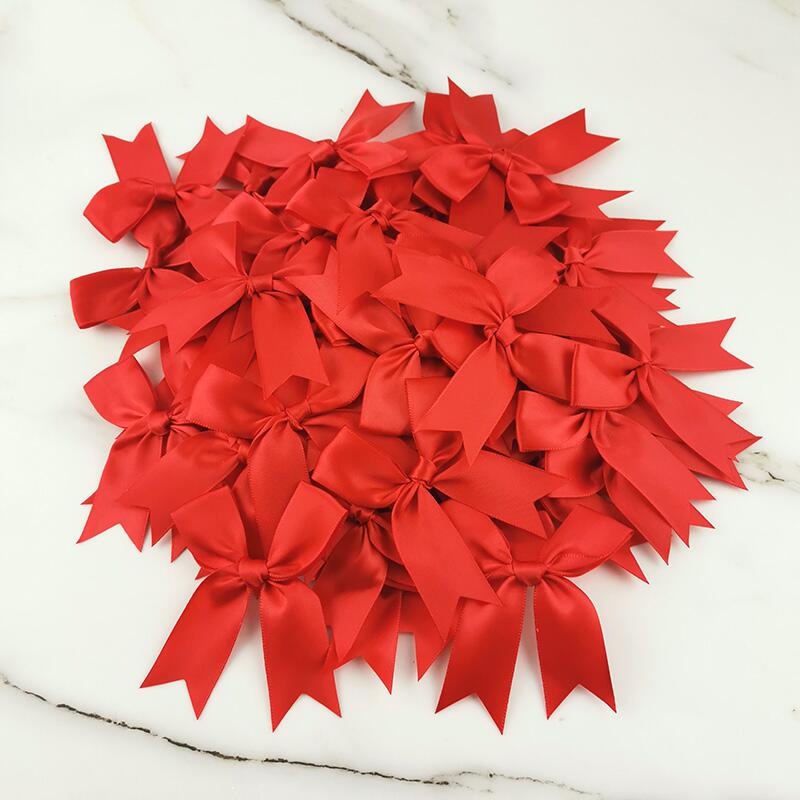 Lazos de cinta rosa para decoración de ropa, lazos de poliéster satinado hechos a mano, DIY, accesorios de decoración, 85x85mm, 50 unids/paquete