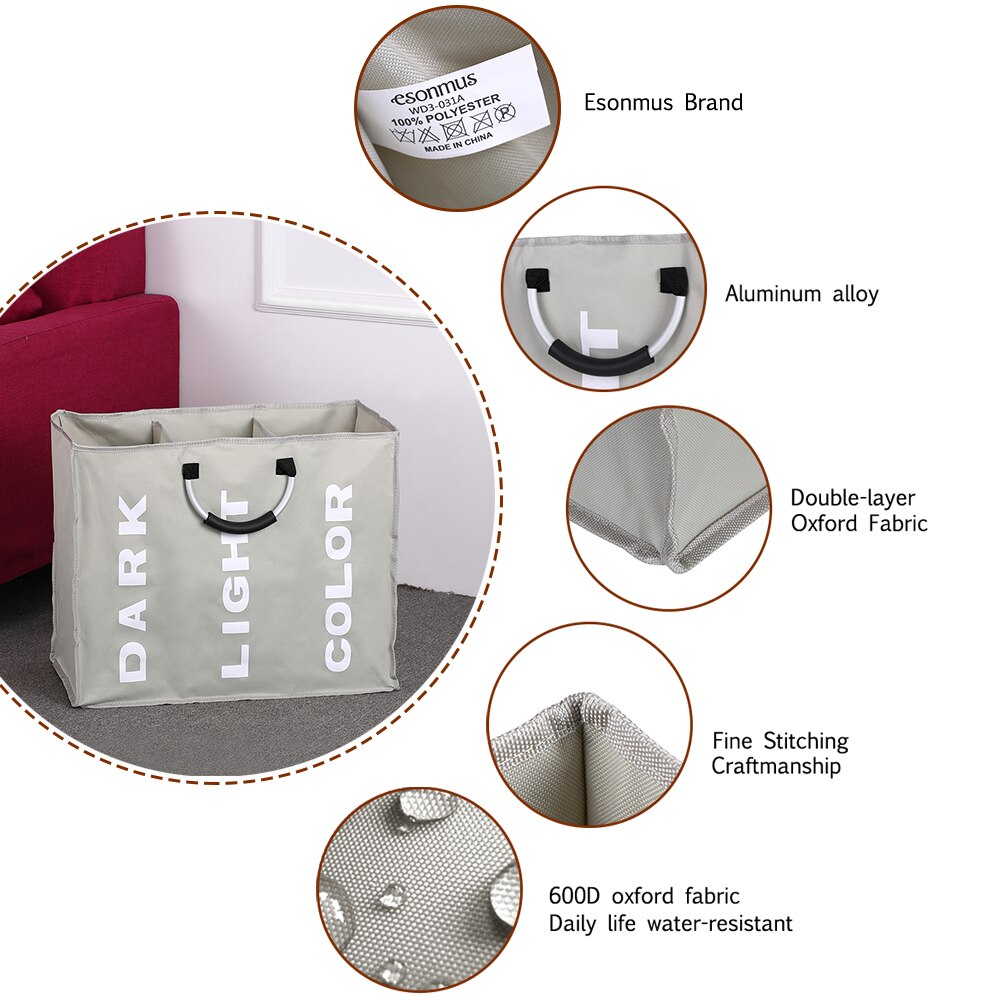 Inklapbare 3-sectie Waszak Opvouwbare Wasmand Duurzaam Oxford Stof Wasmand Kleren Sorter Opbergtas
