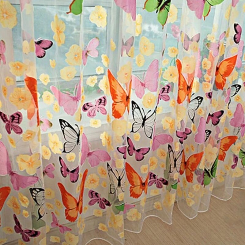 200cm x 100 cm Butterfly Print Sheer Window Panel Curtains Room Divider for living room bedroom Kitchen Room Window Curtain