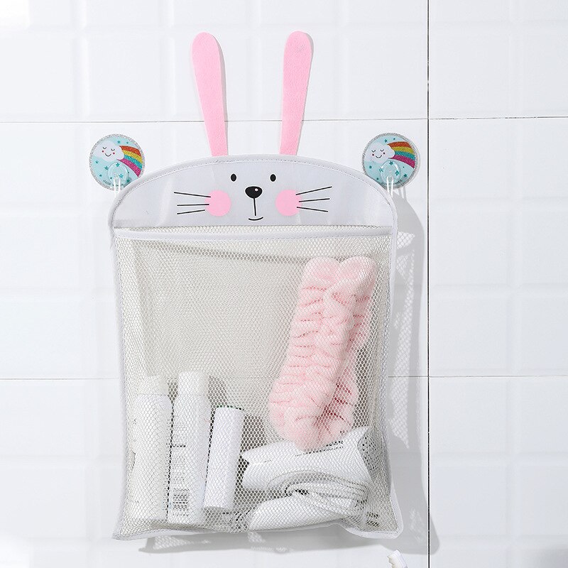 Søde væghængende opbevaringspose mesh netto opbevaring hængende kurv baby shower legetøjsholder badeværelse shampoo arrangør container: Grå