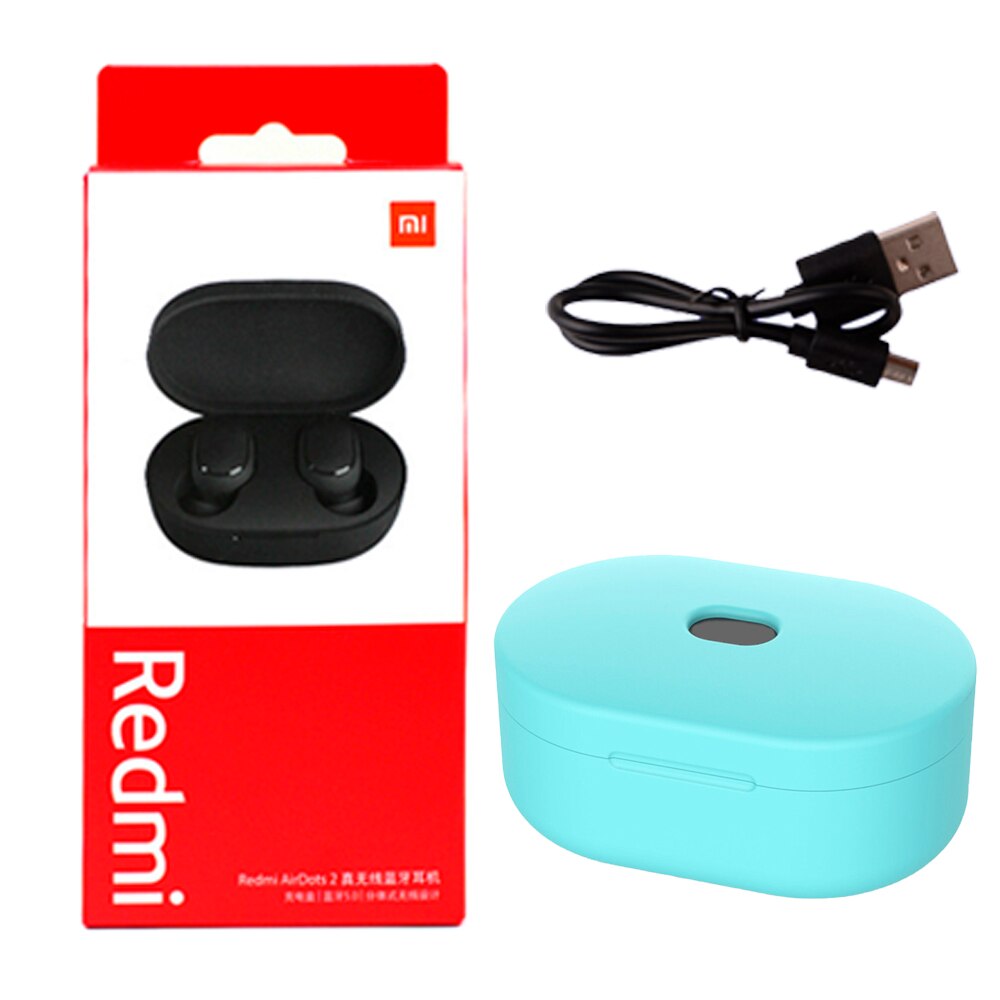 Xiaomi Redmi Airdots 2 auriculares estéreo bass con micrófono manos libres auriculares AI Control TWS Bluetooth 5,0: ADD green case