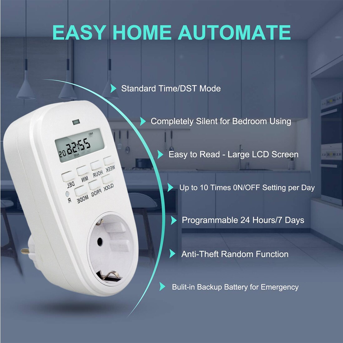 Digital Timer Switch Programmable Adjustable Setting of Clock/On/Off 7 Days Time Energy Saving Smart Power Socket for Home