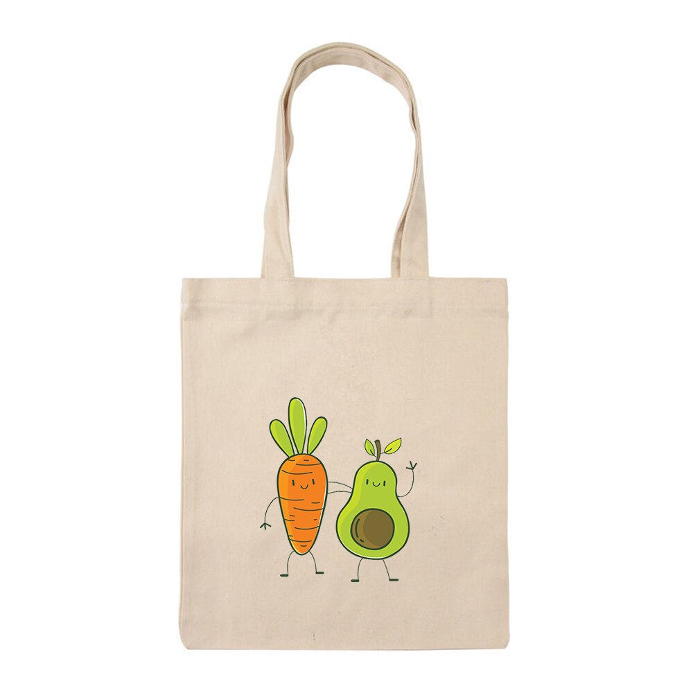 Cute Couple Avocado Print Large Capacity Canvas Tote Bag Cotton Cloth Reusable Shopping Bag Women Beach Handbags Shopping Bags: A202BEIGE