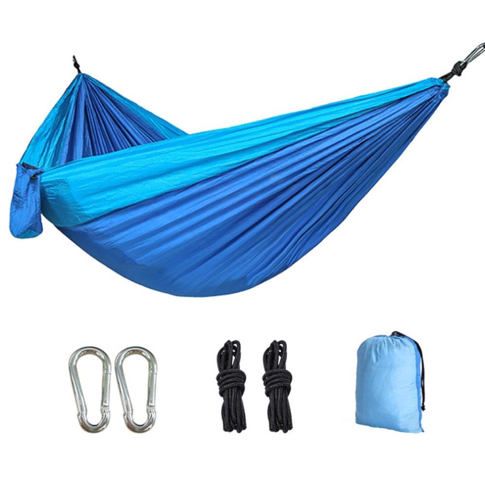 Double Fabric Hammock Outdoor For Travel Camping High Strength Parachute Portable Hammocks Swing Tent hamac гамак: blue