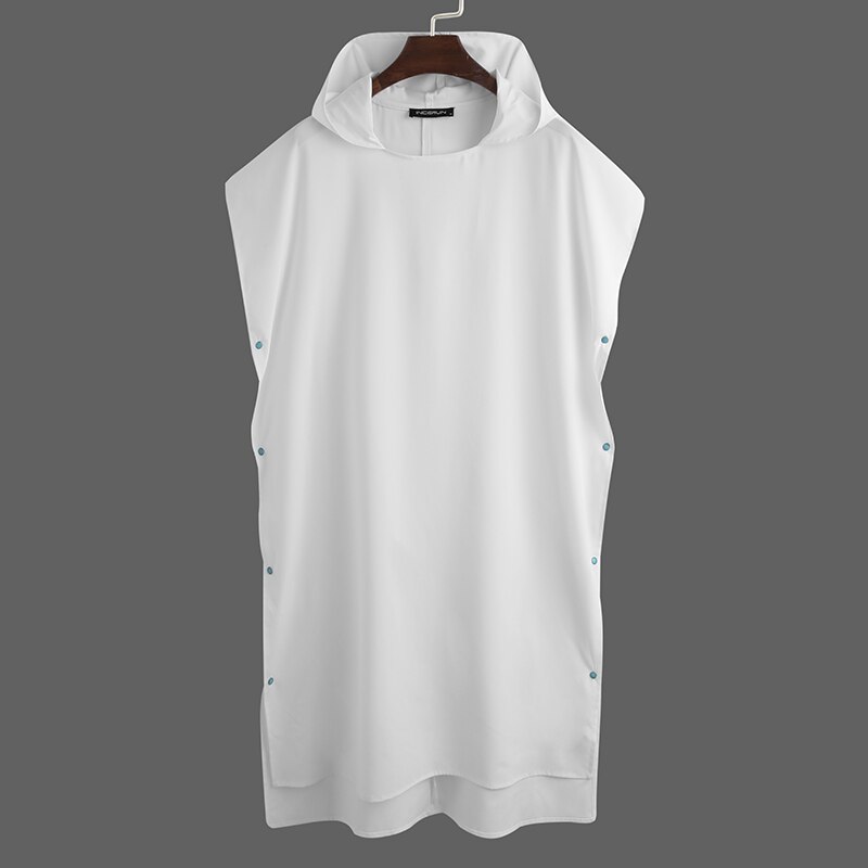 Leisure Men Hooded Bathrobes Short Sleeve Quick Dry Beach Robes Solid Color Buttons Nightgown Mens Loose Homewear INCERUN S-5XL: XXXL