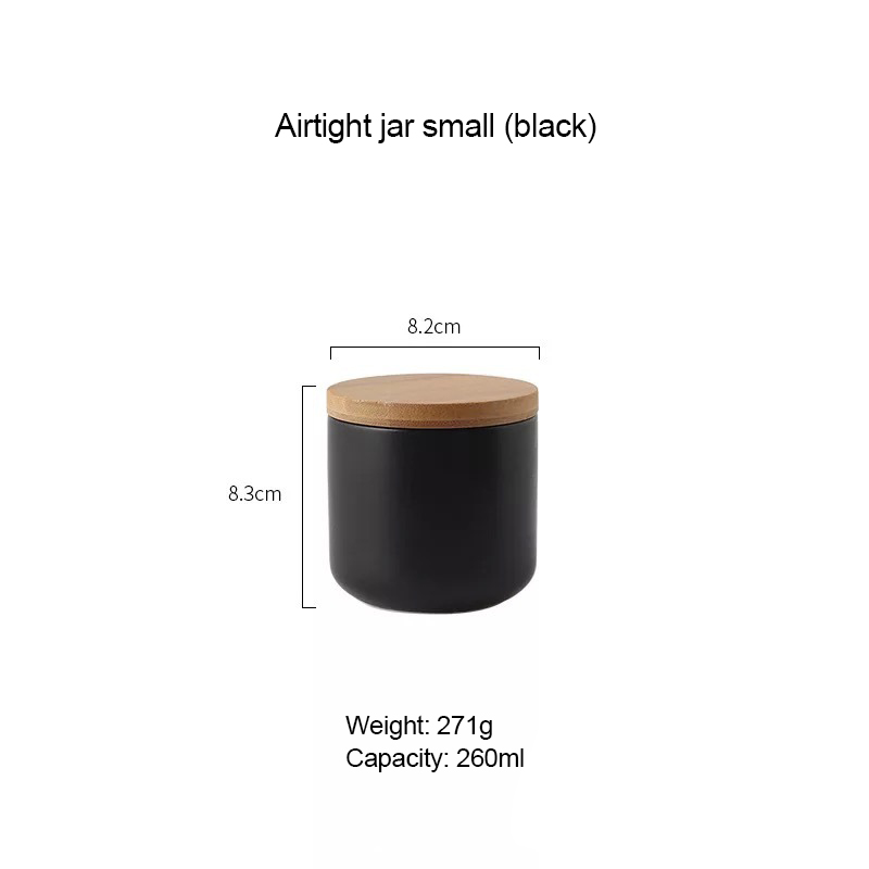 Vaso di stoccaggio sigillato in ceramica bianca semplice con coperchio in legno 260ML 800ML 1000ML contenitore per alimenti da cucina teiera organizzatore di cereali: 260ML nero