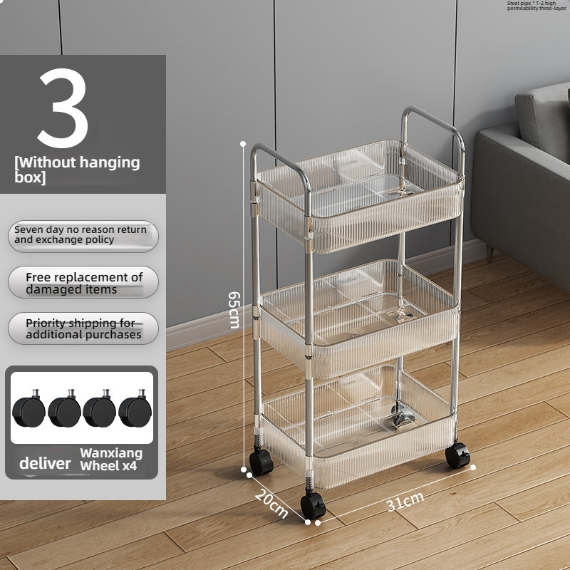 Chariot de rangement transparent à 3 niveaux avec roulettes : organisateur roulant multifonctionnel pour la maison et le bureau, idéal pour la décoration de la chambre à coucher et du salon: Violet