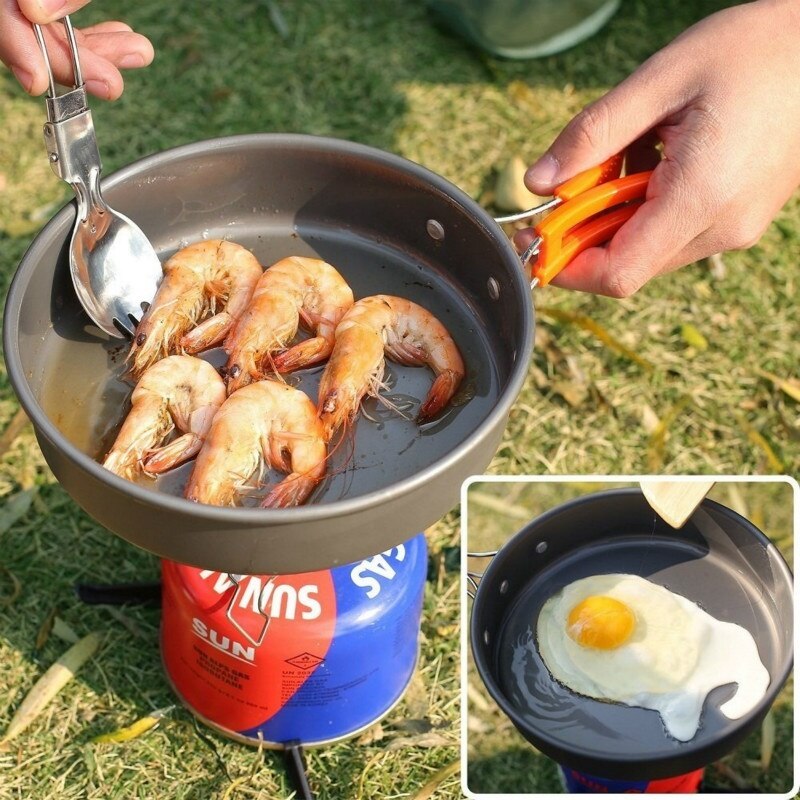 Batterie de cuisine de camping, gamelle, réchaud de camping, équipement de randonnée, sac de randonnée en plein air, équipement de cuisine, casserole durable, poêle, bols