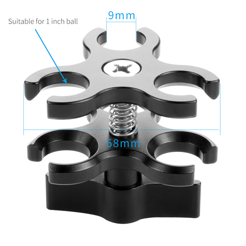 XT-XINTE Diving Luce Braccio Adattatore di Clip Farfalla Clip di 1inch Testa A Sfera Morsetto Supporto per GoPro 7 6 5 SLR Fotocamera con 2/3 Fori Aperti: black3open hole clip