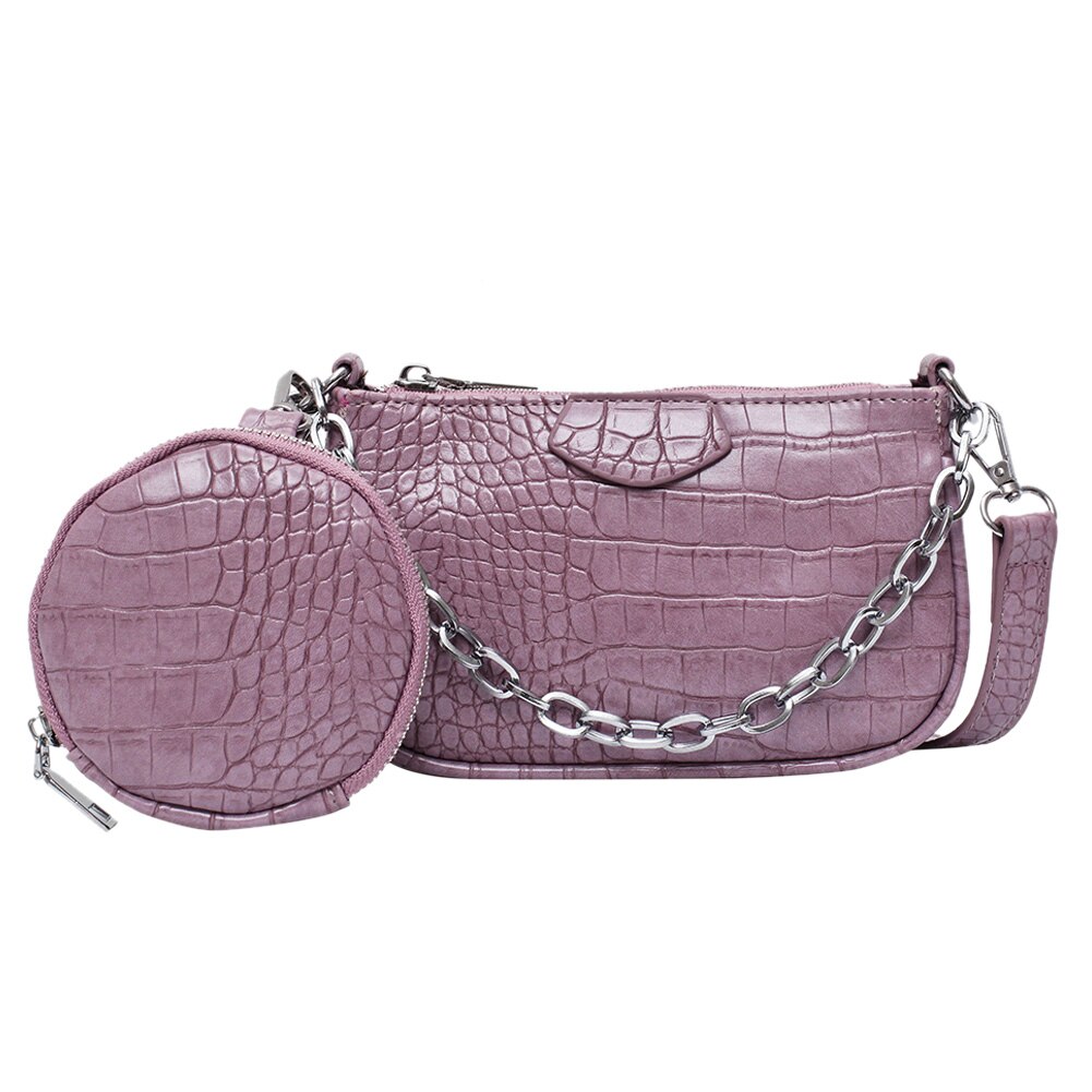 PU Leather Crossbody Bag Women Pure Color Shoulder Ladies Chain Shoulder Messenger Bag Sling Handbag Purse: Purple