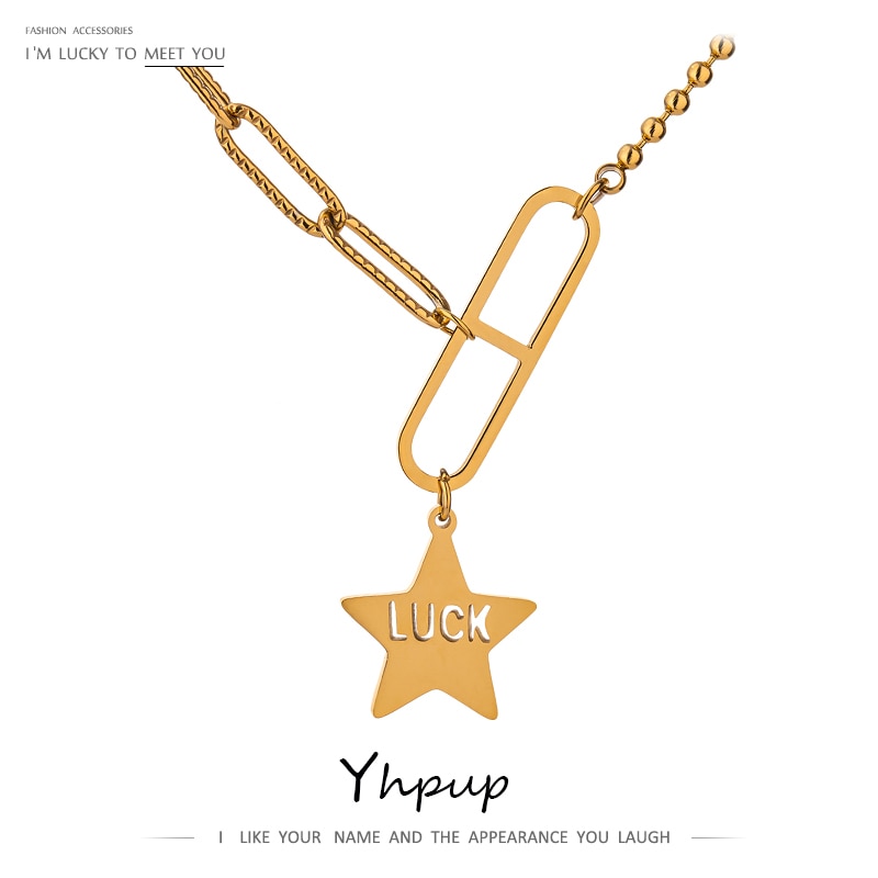 Yhpup 316 Rvs Hanger Ster Ketting Metalen Textuur Goud Kraag Подвеска Collier Sieraden Voor Vrouwen