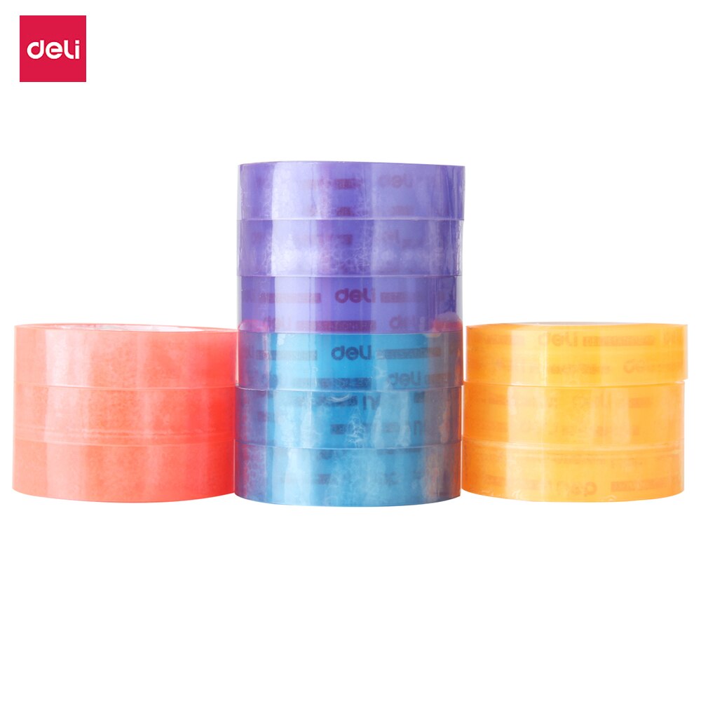 12 Stks/pak Deli Transparante Kleur Tape 12Mm Super Lijm Strip Smalle Afdichting Kleur Student Briefpapier Kleine Roll Kantoor Tape