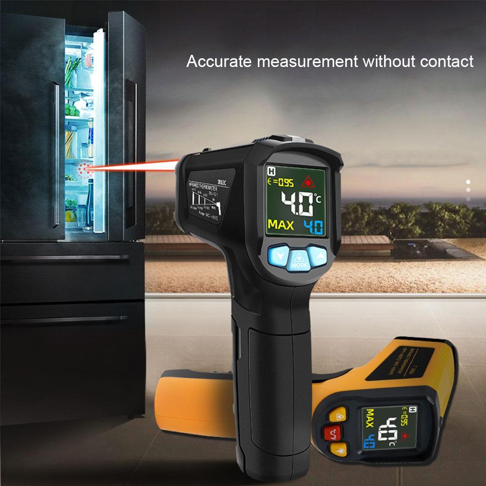 Infrarood Thermometer C/F Non Contact Pyrometer Industriële Meter Temperatuur Alarm Kleur Licht Ir Digitale Lcd P3S8
