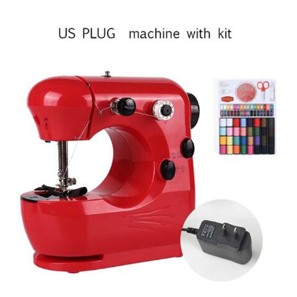 INNE Mini Red Sewing Machine Dual Speed Portable Household Foot Pedal Multilingual manual Adaptor Automatic winding Machines: US PLUG AND THREAD