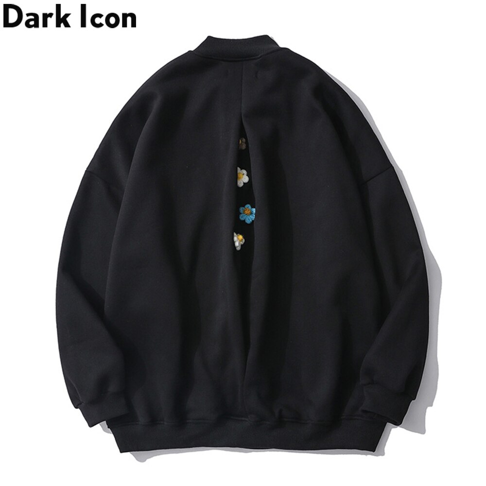 Dark Icon Floral Oversized Fleece Sweatshirt Turtle Neck Men's Sweatshirts Preppy Style Loose Sweatshirt